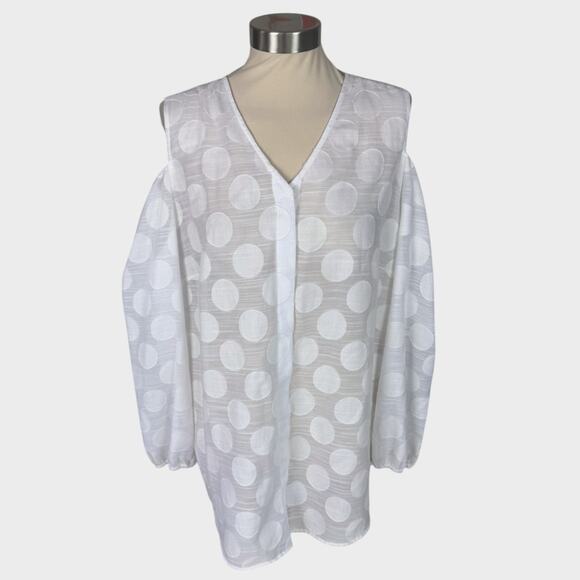Chico's Womens Size 3 XL 16 White Cold Shoulder Top Dotted Poly Cotton - Picture 1 of 9
